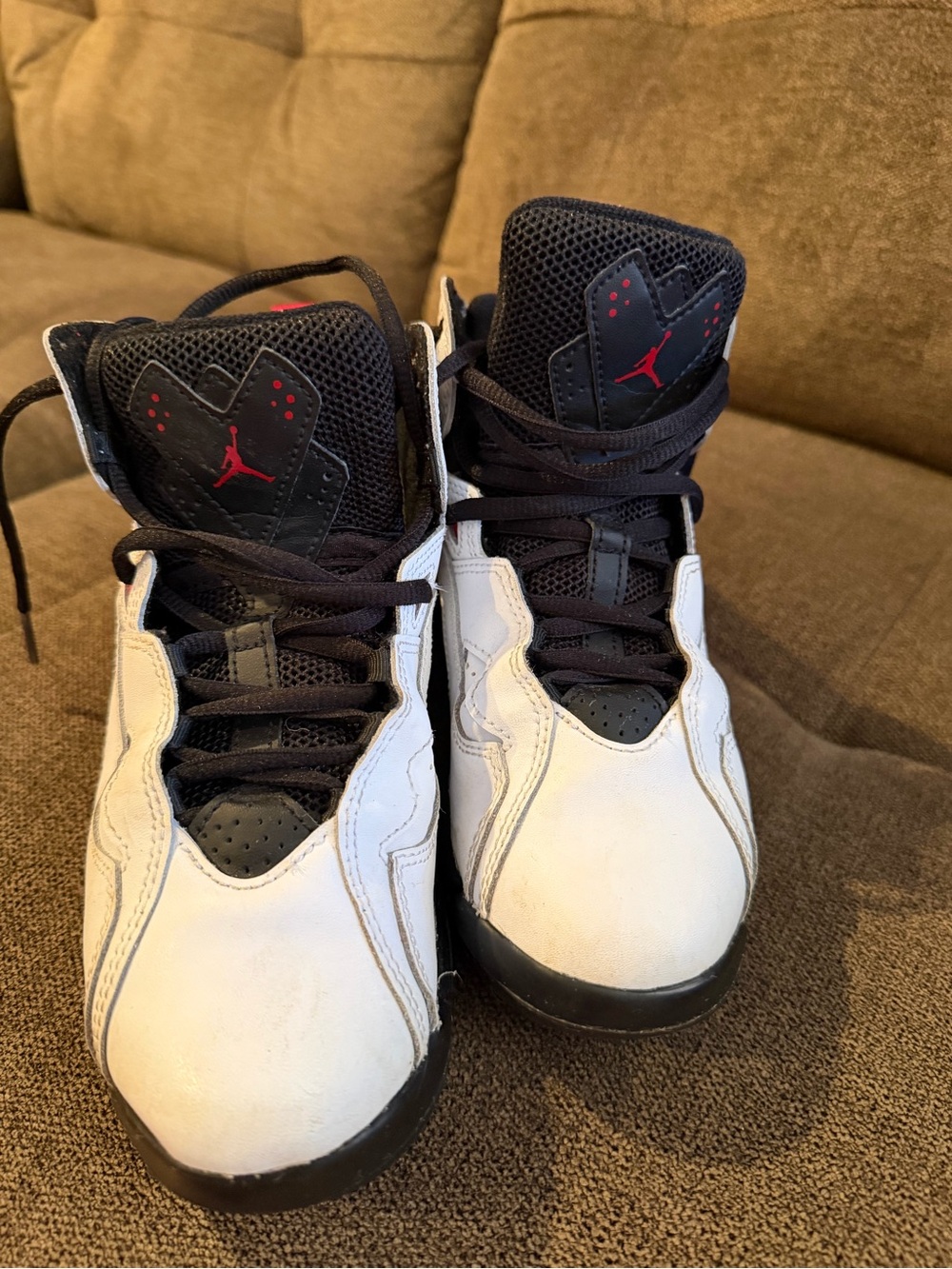 Jordan Kids White and Black High-Top Sneakers with Red Jumpman
